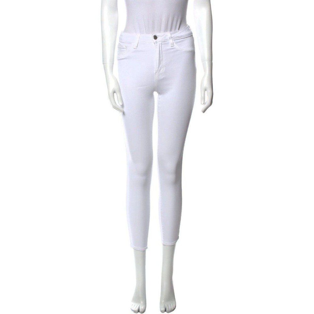 L'Agence Coated Denim Skinny Jeans Stretch High Rise Crop White Sz 23-25 $345